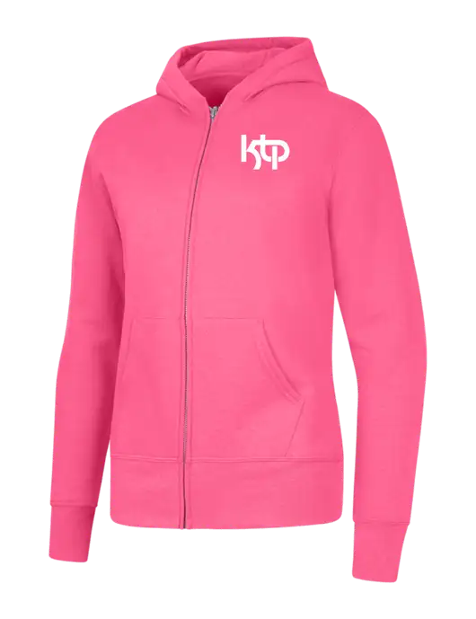 Neon Pink Womens Core Fleece Full-Zip Hooded Sweatshirt w/KTP Logo