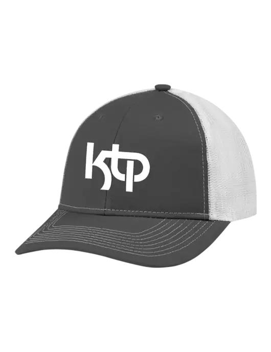 Snapback Ponytail Trucker Cap Dark Grey w/White Mesh w/KTP Logo