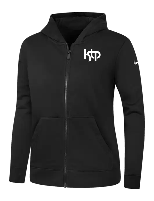 Nike Womens Club Fleece Sleeve Swoosh Full-Zip Black Hoodie w/KTP Logo
