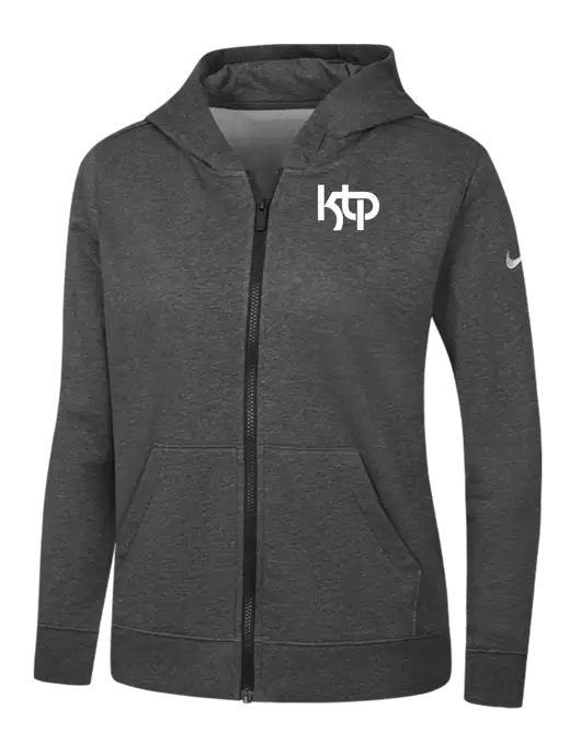 Nike Womens Club Fleece Sleeve Swoosh Full-Zip Charcoal Heather Hoodie w/KTP Logo