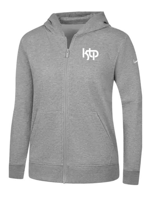 Nike Womens Club Fleece Sleeve Swoosh Full-Zip Dark Grey Heather Hoodie w/KTP Logo