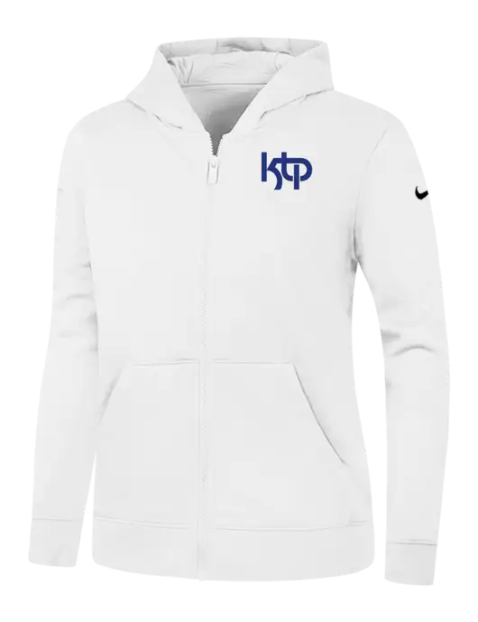 Nike Womens Club Fleece Sleeve Swoosh Full-Zip White Hoodie w/KTP Logo