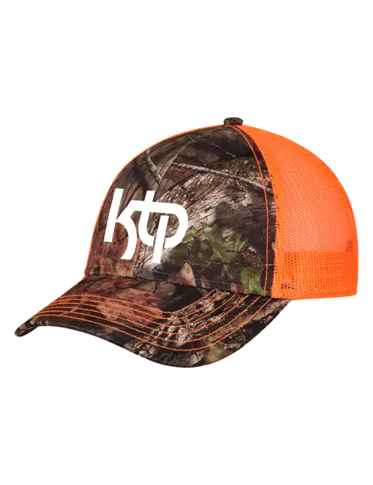 Country Orange Mossy Oak Camo Mesh Trucker Cap Snap Back w/KTP Logo