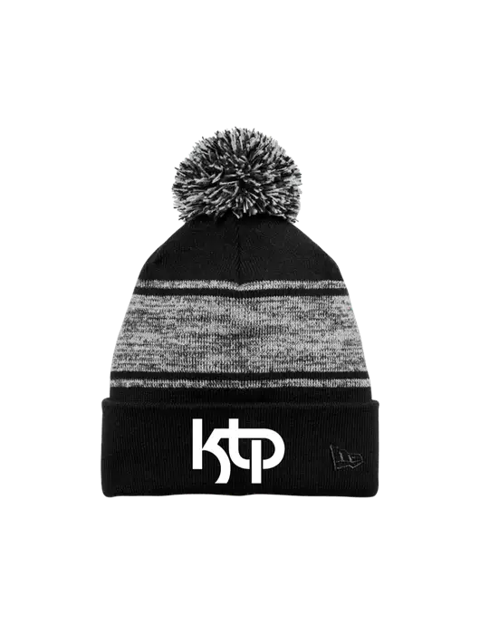 New Era Black/Charcoal Knit Chilled Pom Beanie w/KTP Logo