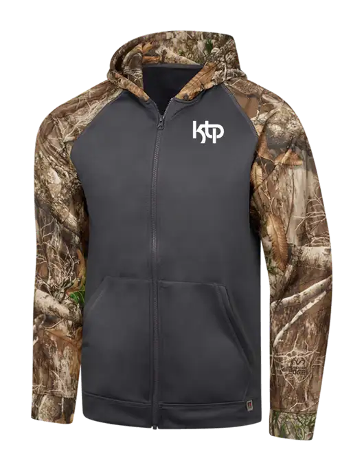 Russell Outdoors Dark Grey/Realtree Edge Camo Colorbock Performance Full Zip Hoodie w/KTP Logo