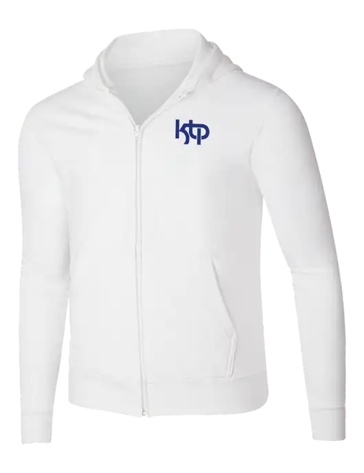White 8.5 oz Ring Spun Zip Hooded Sweatshirt w/KTP Logo