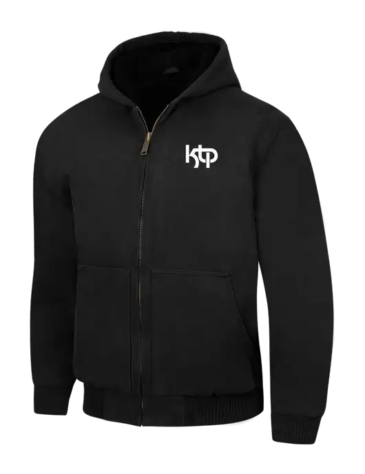 CornerStone Black Washed Duck Cloth Insulated Hooded Work Jacket w/KTP Logo