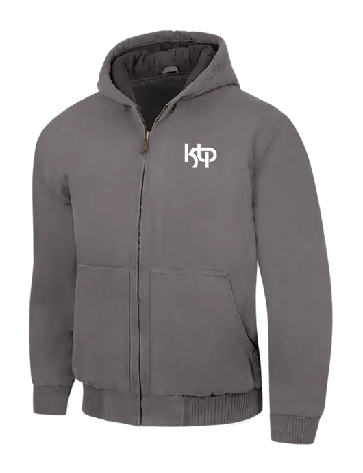 CornerStone Medium Grey Washed Duck Cloth Insulated Hooded Work Jacket w/KTP Logo