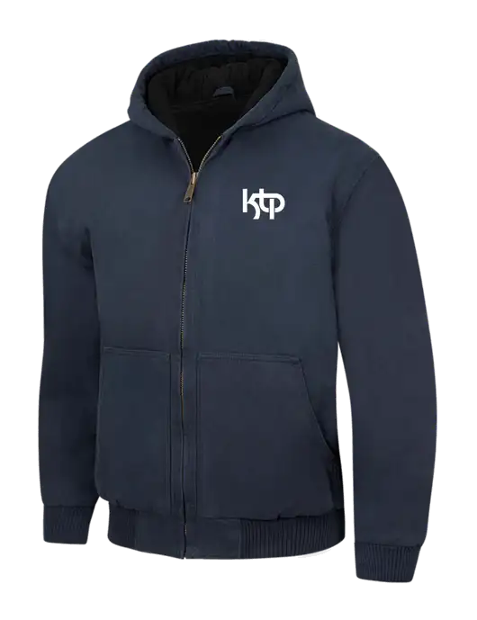 CornerStone Navy Washed Duck Cloth Insulated Hooded Work Jacket w/KTP Logo
