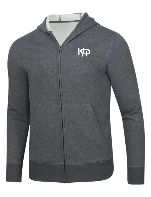 Full-Zip Dark Grey Heather Heavyweight Hooded Sweatshirt w/KTP Logo