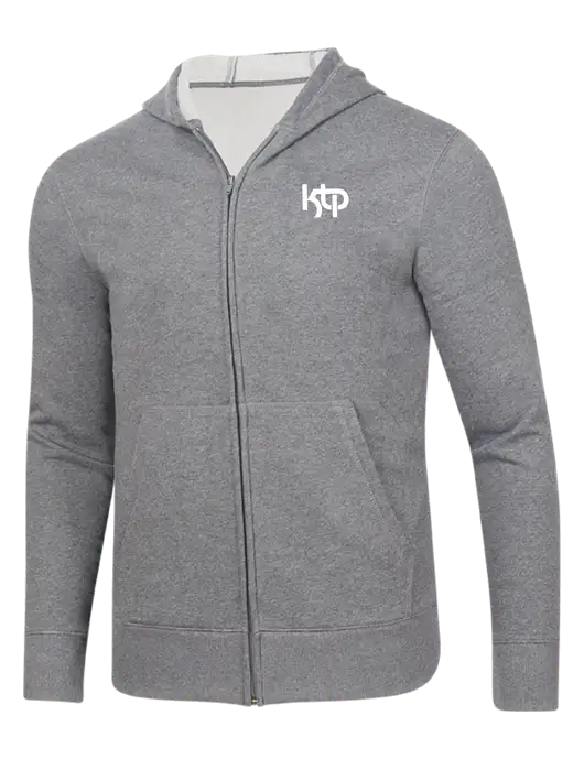 Full-Zip Medium Grey Heather Heavyweight Hooded Sweatshirt w/KTP Logo