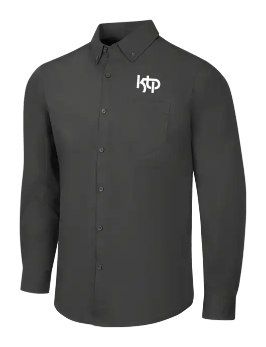 Dark Grey Long Sleeve Carefree Poplin Shirt w/KTP Logo