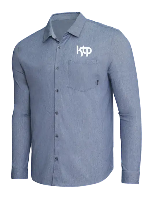 OGIO Slate Blue Heather Extend Long Sleeve Button Up Shirt w/KTP Logo