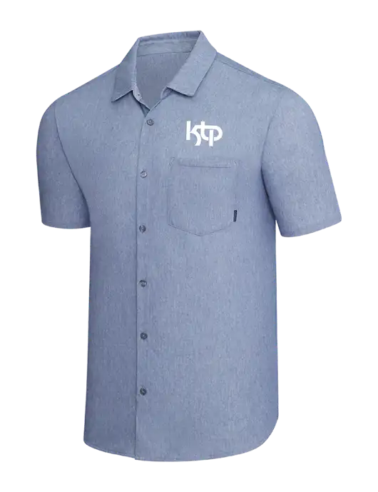 OGIO Slate Blue Heather Extend Short Sleeve Button Up Shirt w/KTP Logo