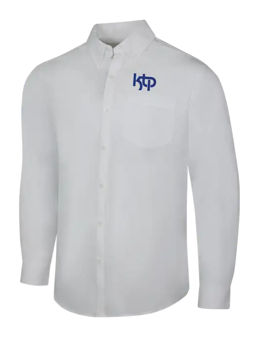 White Long Sleeve Carefree Poplin Shirt w/KTP Logo
