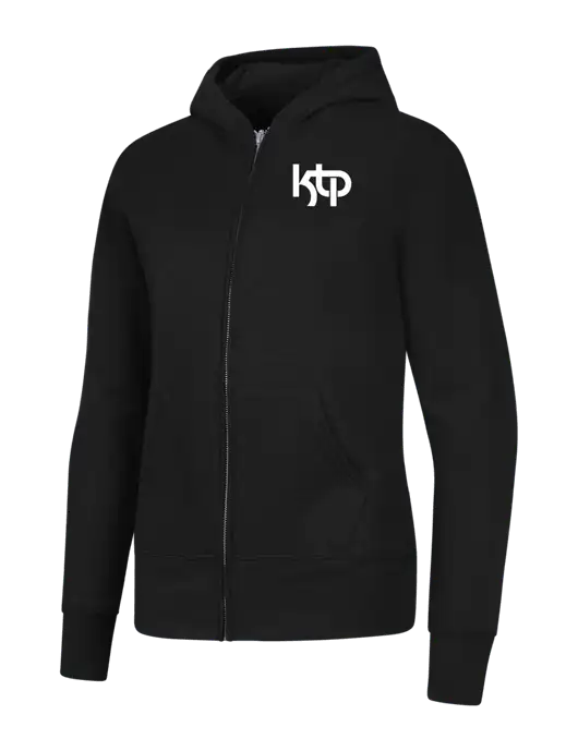 Jet Black Womens Core Fleece Full-Zip Hooded Sweatshirt w/KTP Logo