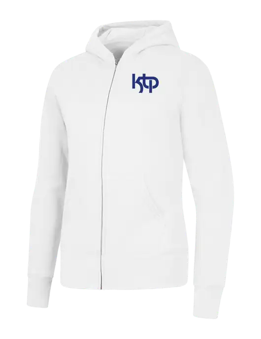 White Womens Core Fleece Full-Zip Hooded Sweatshirt w/KTP Logo