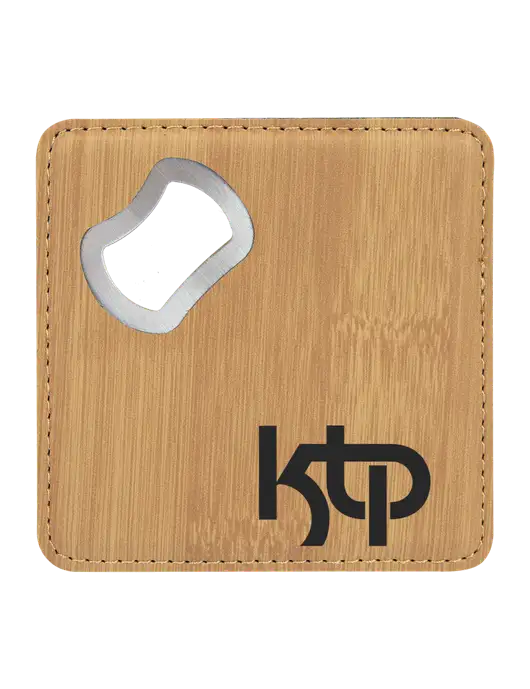 Bamboo Leatherette Coaster with Bottle Opener w/KTP Logo