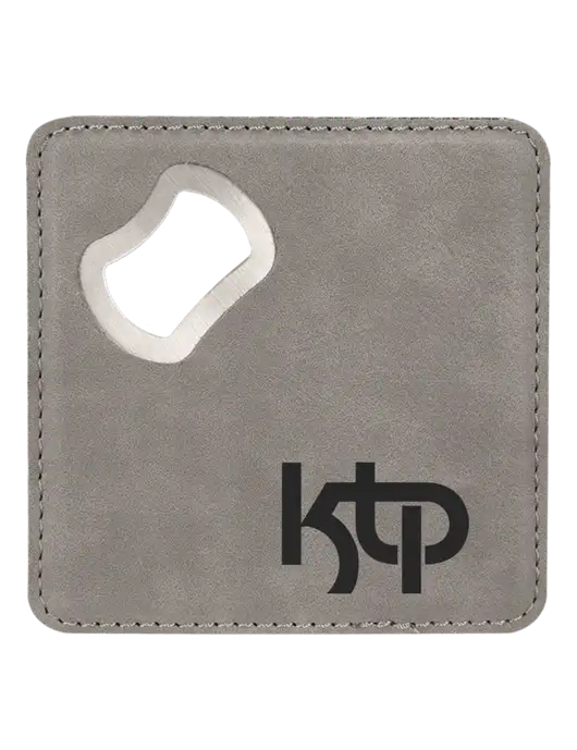 Grey Leatherette Coaster with Bottle Opener w/KTP Logo
