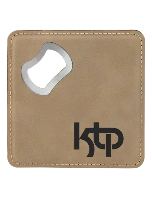 Tan Leatherette Bottle Opener Coaster w/KTP Logo