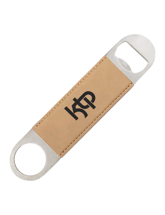 Tan Leatherette Bottle Opener w/KTP Logo