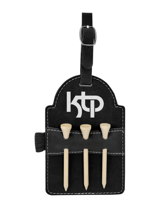 Black Leatherette Golf Bag Tag with 3 Wooden Tees w/KTP Logo