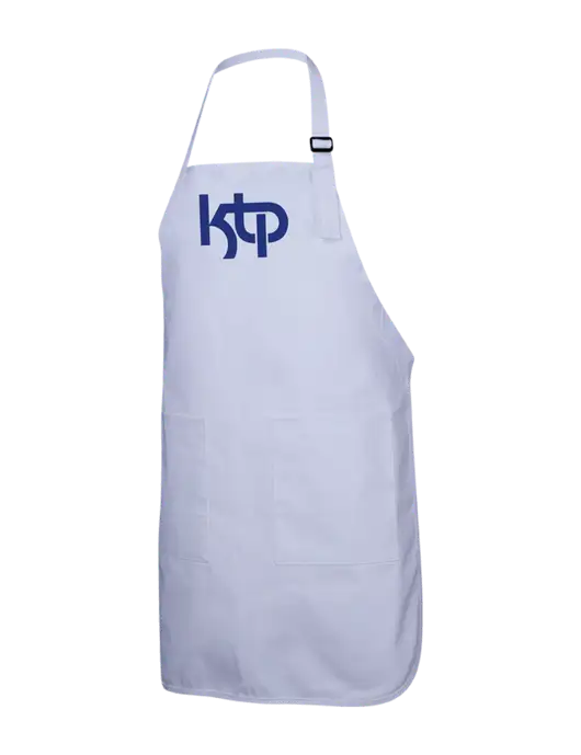 Full-Length White Apron With Pockets w/KTP Logo